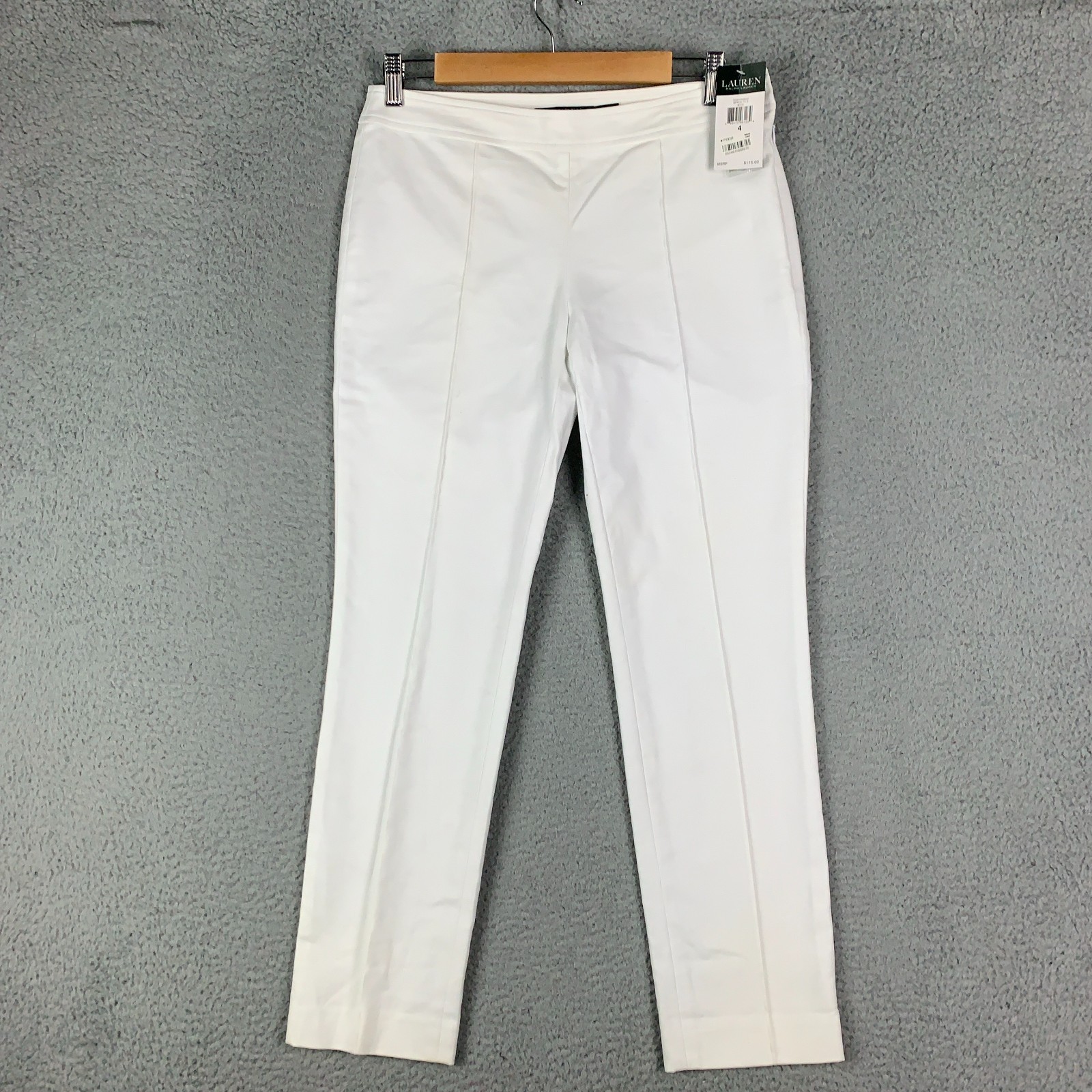 NWT Lauren Ralph Lauren Ankle Pants Womens 4 White Pintuck Stretch Side Zip $115