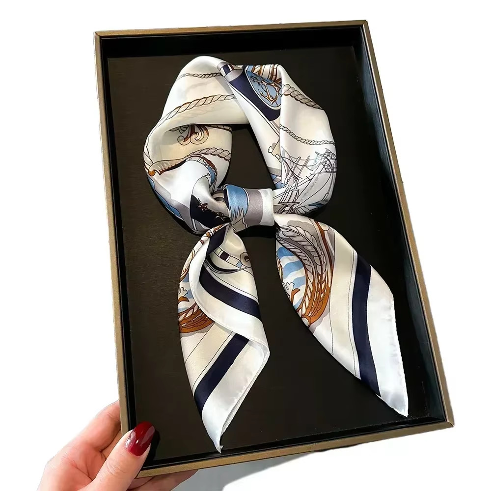 Luxury Design Print Silk Square Scarf Women Soft Satin Horse Hairband Neckerchie