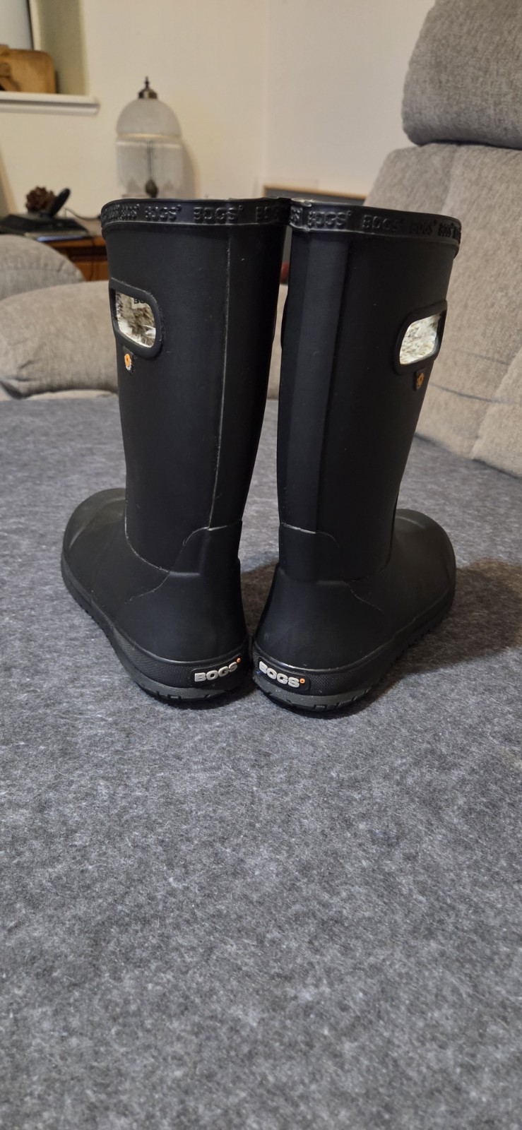 Bogs Rainboot Plush Kids Black Lined Pull-On Rain Boots US 4 EU 37