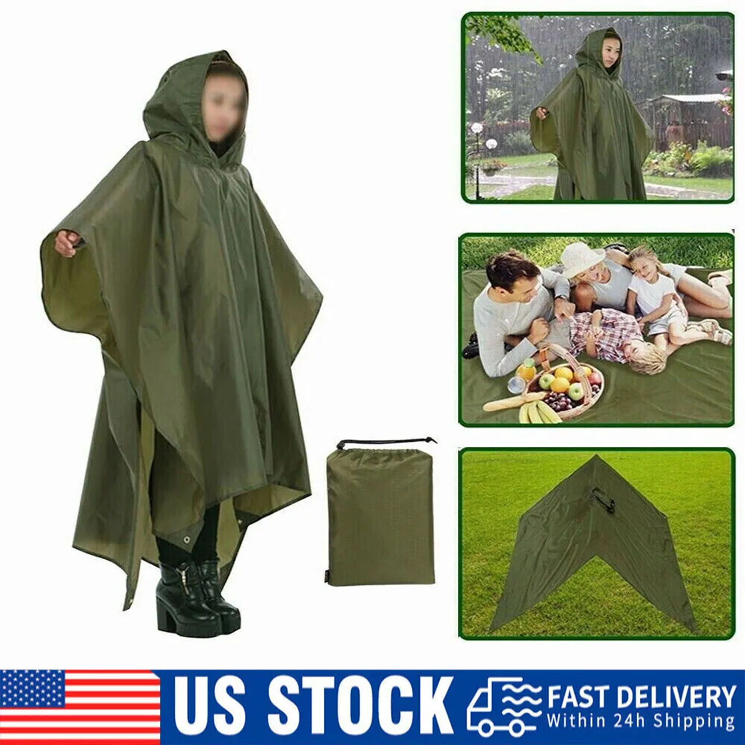 Heavy Duty Rain Poncho for Backpacking Waterproof Lightweight Adult Emergency