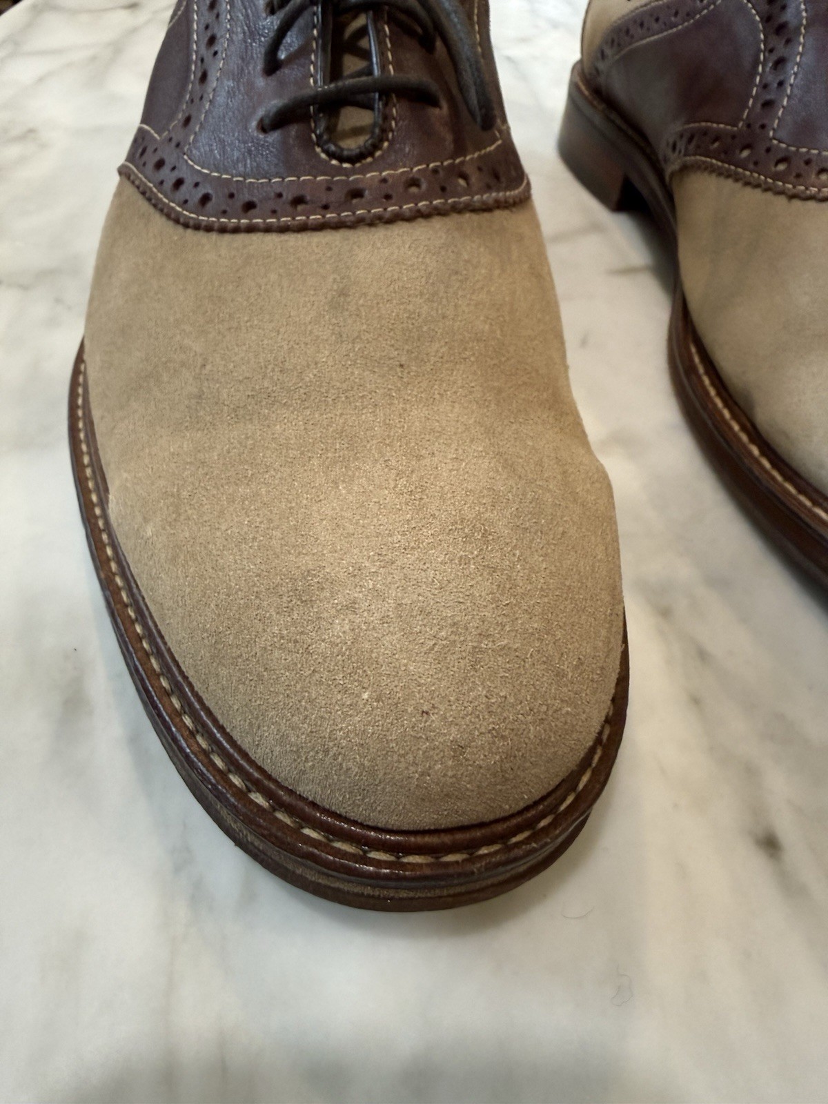 Johnston & Murphy Spectator Oxford Shoes Men’s 10M Tan Suede Brown Leather