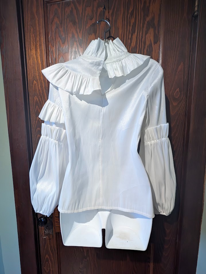 AYHAN of TURKIYE pearly shimmer structured ruffle blouse avant garde top S 3C