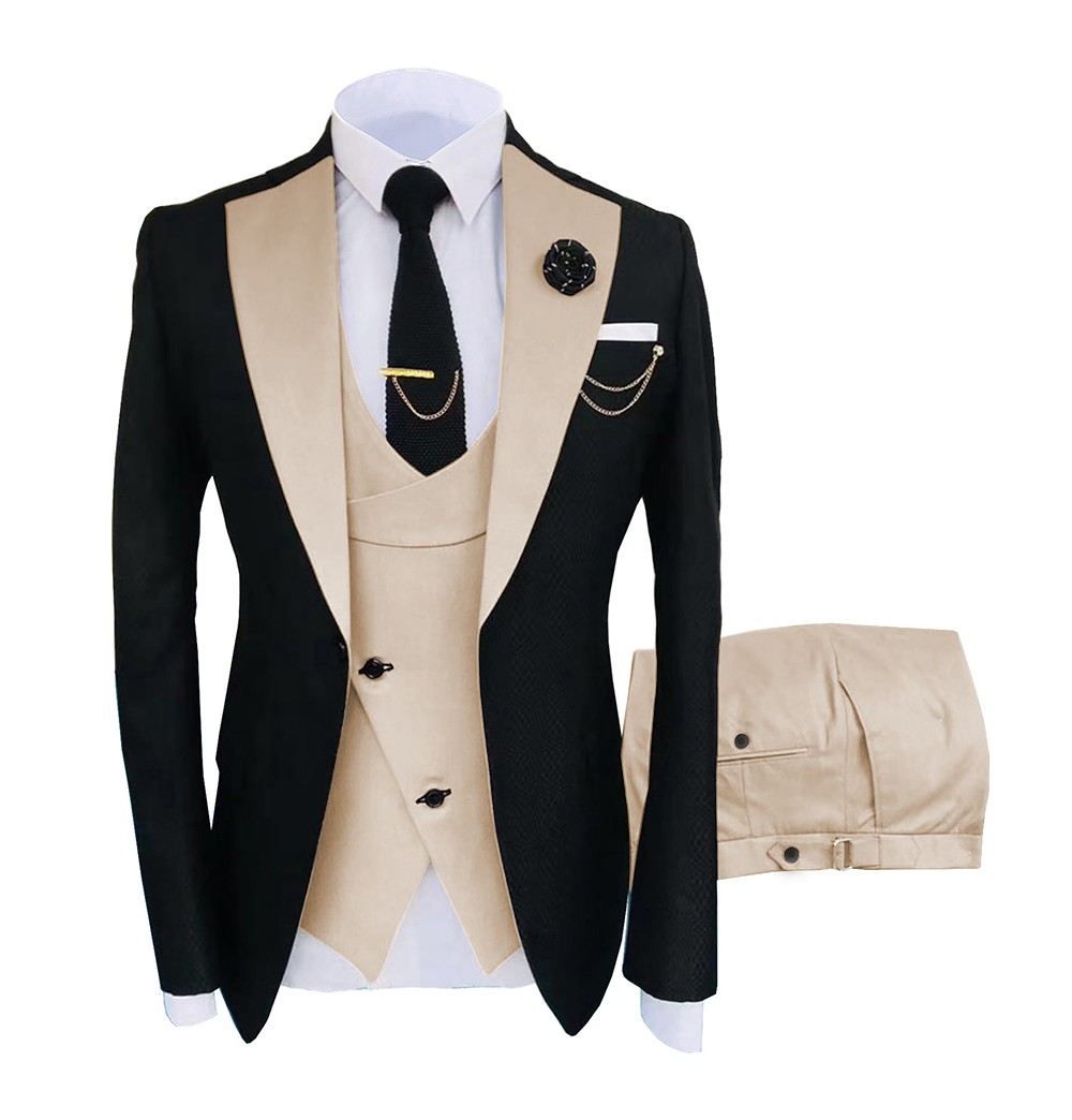 Groom Wedding Suit Mens 3Pcs Formal Tuxedo Suit Adjustable Waist Pants Suit