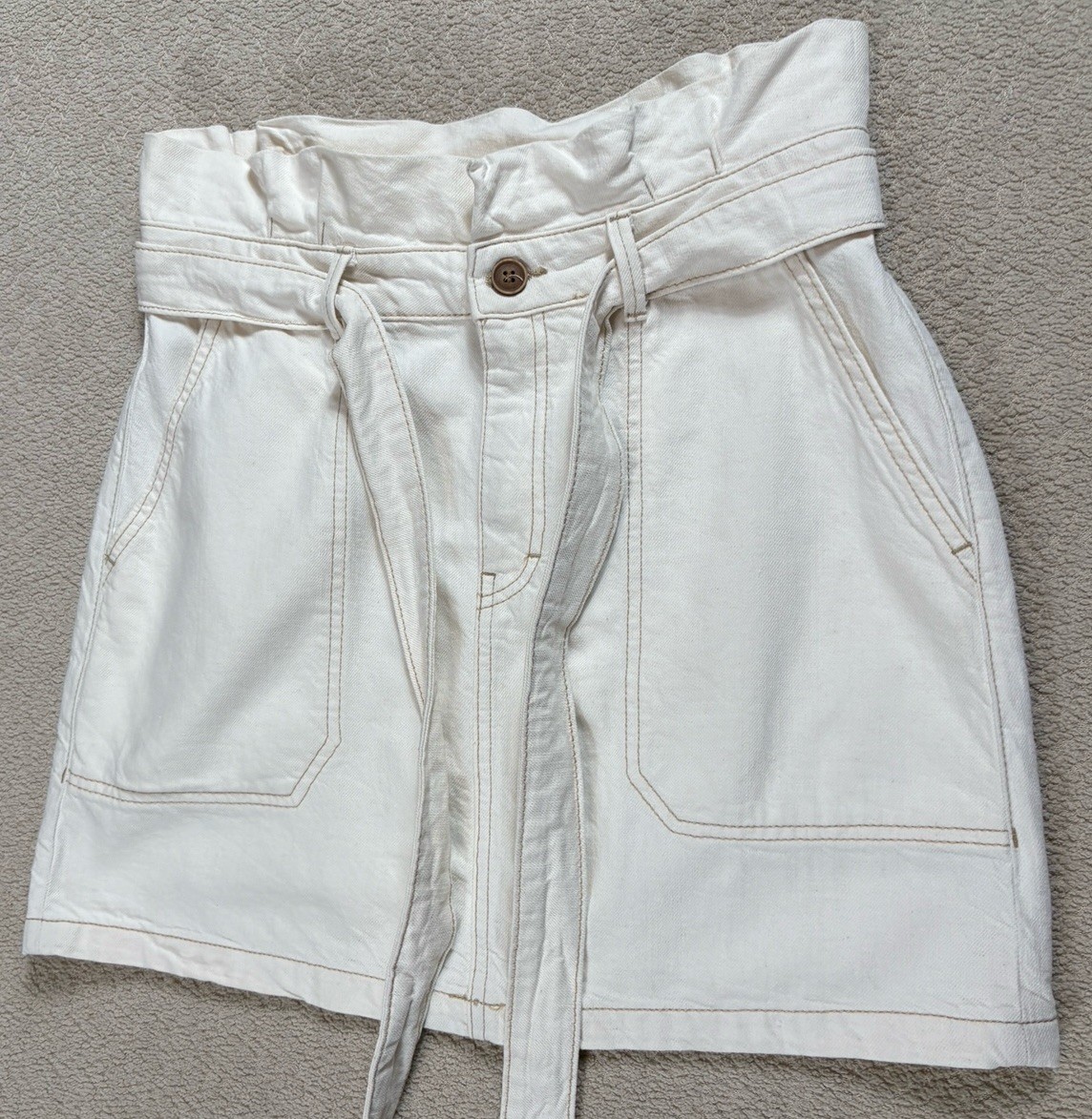 Free People Mini Skirt Denim Medium 30” waist Cream White Short Tie at Waist