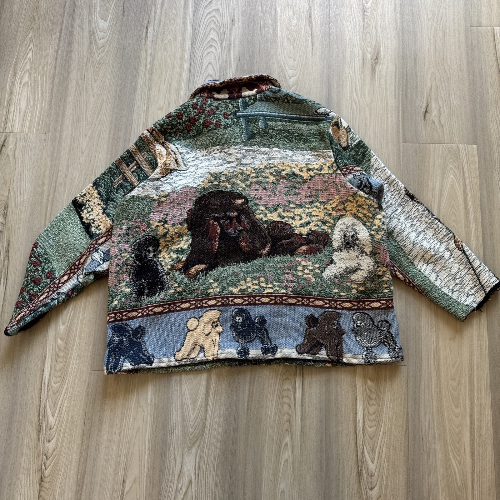 Vintage All Over Print Dog & Garden Stitched Cotton Bomber Jacket Men’s Medium