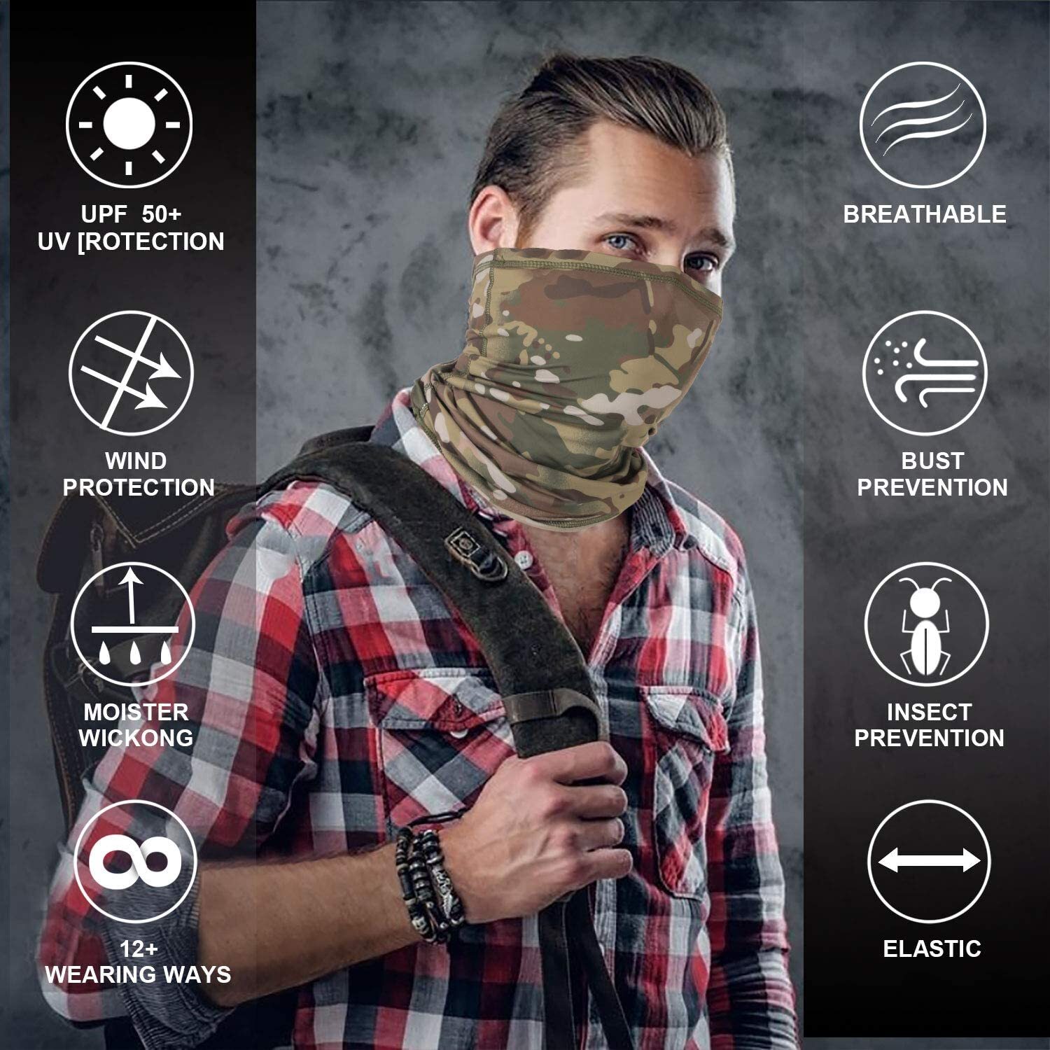Camo Neck Gaiter Mask Face Scarf Bandana Tube Cover Balaclava Headband Headwrap