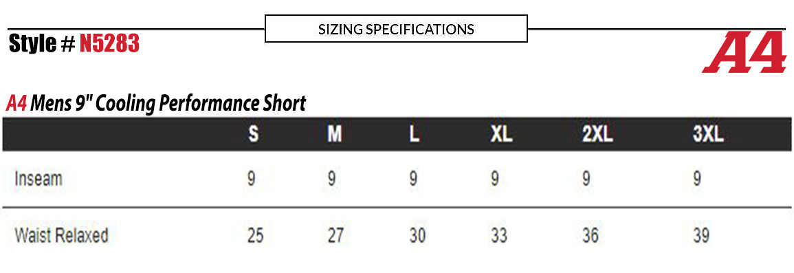 A4 Mens Polyester Moisture Wicking 9″ Cooling Performance Shorts N5283 S-3XL