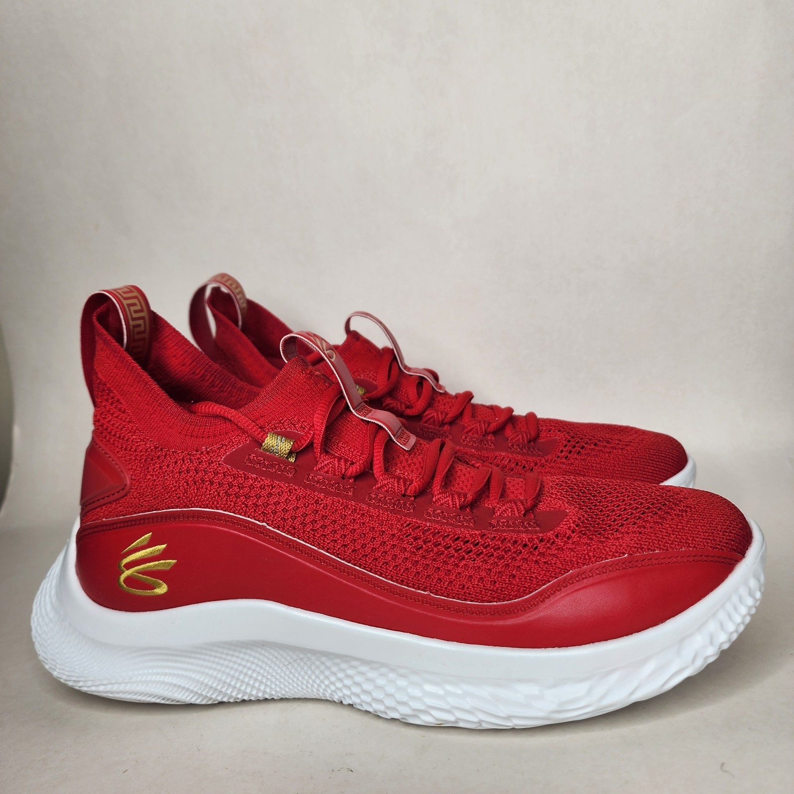 Under Armour Curry 8 Flow Red Gold Chinese New Year Mens 9.5 3024035-600