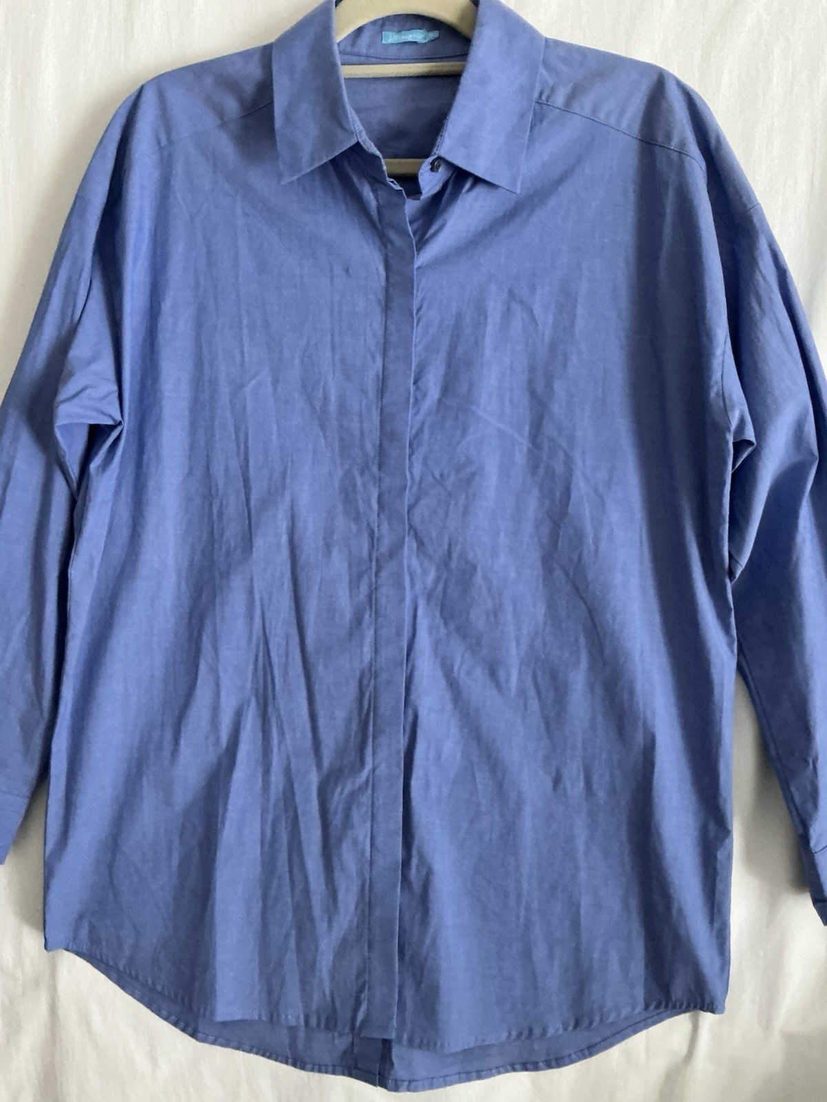 J.McLaughlin Sz Med Shirt Cotton Blue Stretch Button Front Collared Long Sleeve