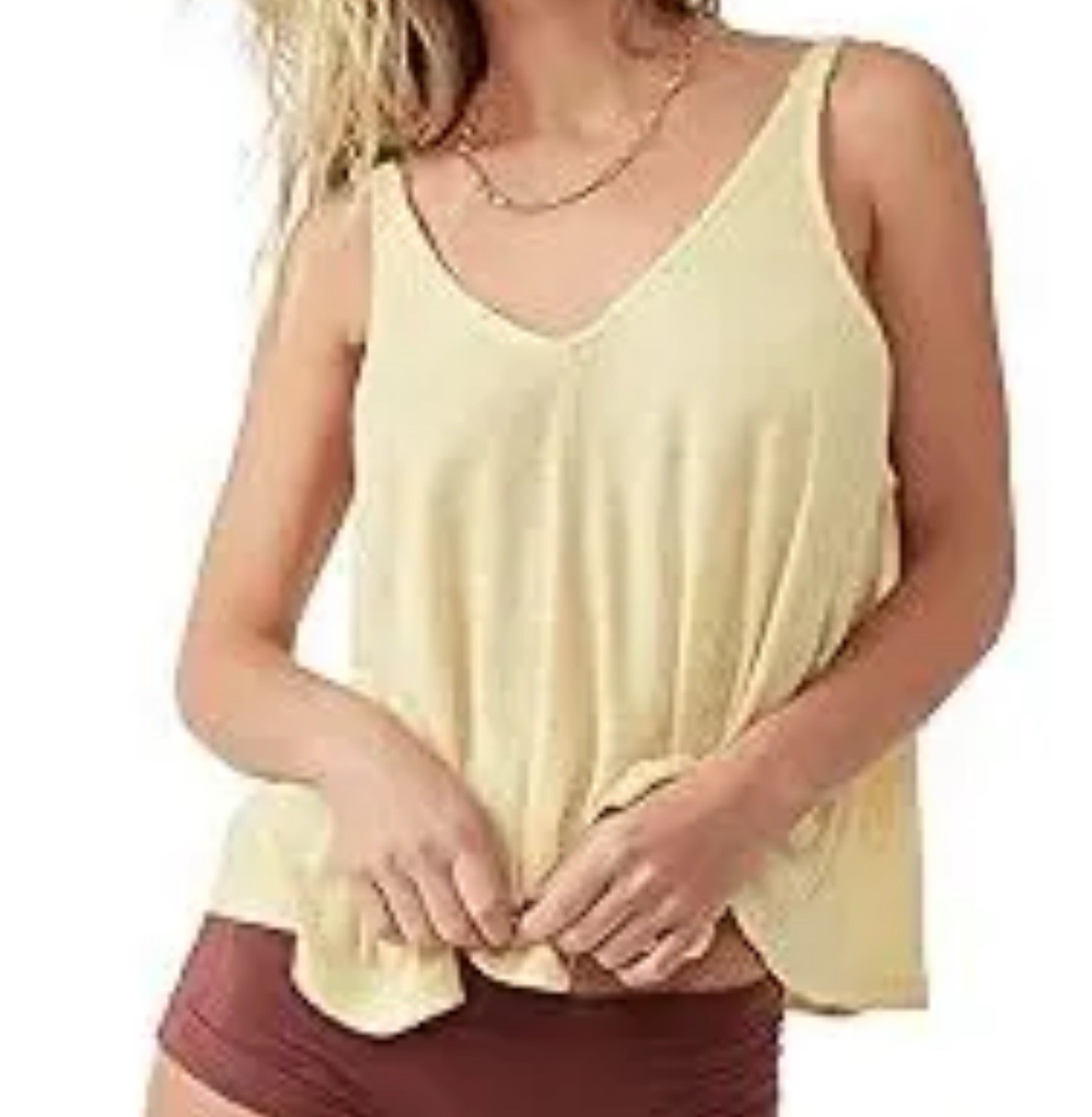 Free People Women’s Maternity L Yellow V-Neck Sleeveless Tank Top