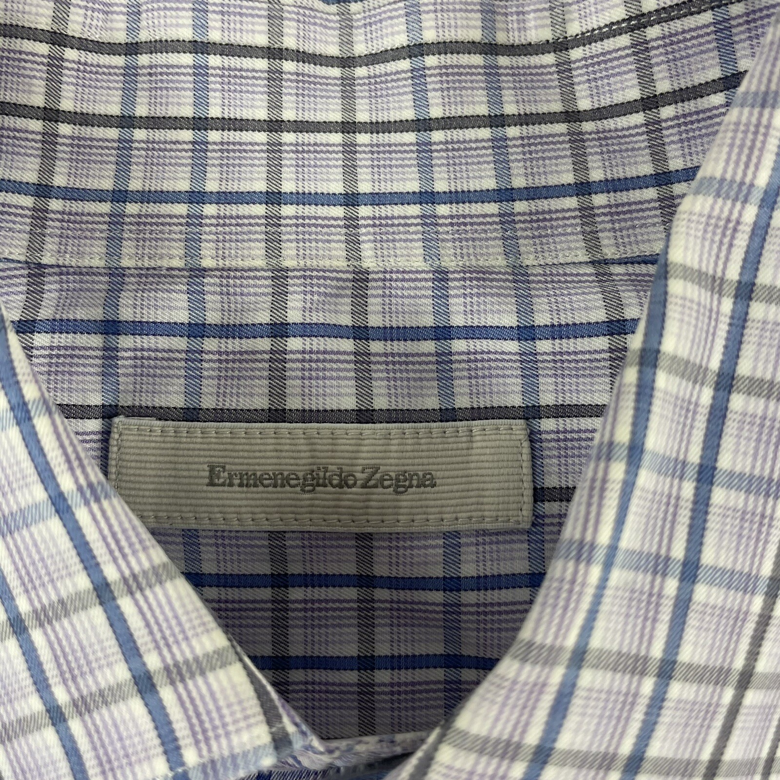 Ermenegildo Zegna Lavender Blue Checked Recent Mens Button Front Size L
