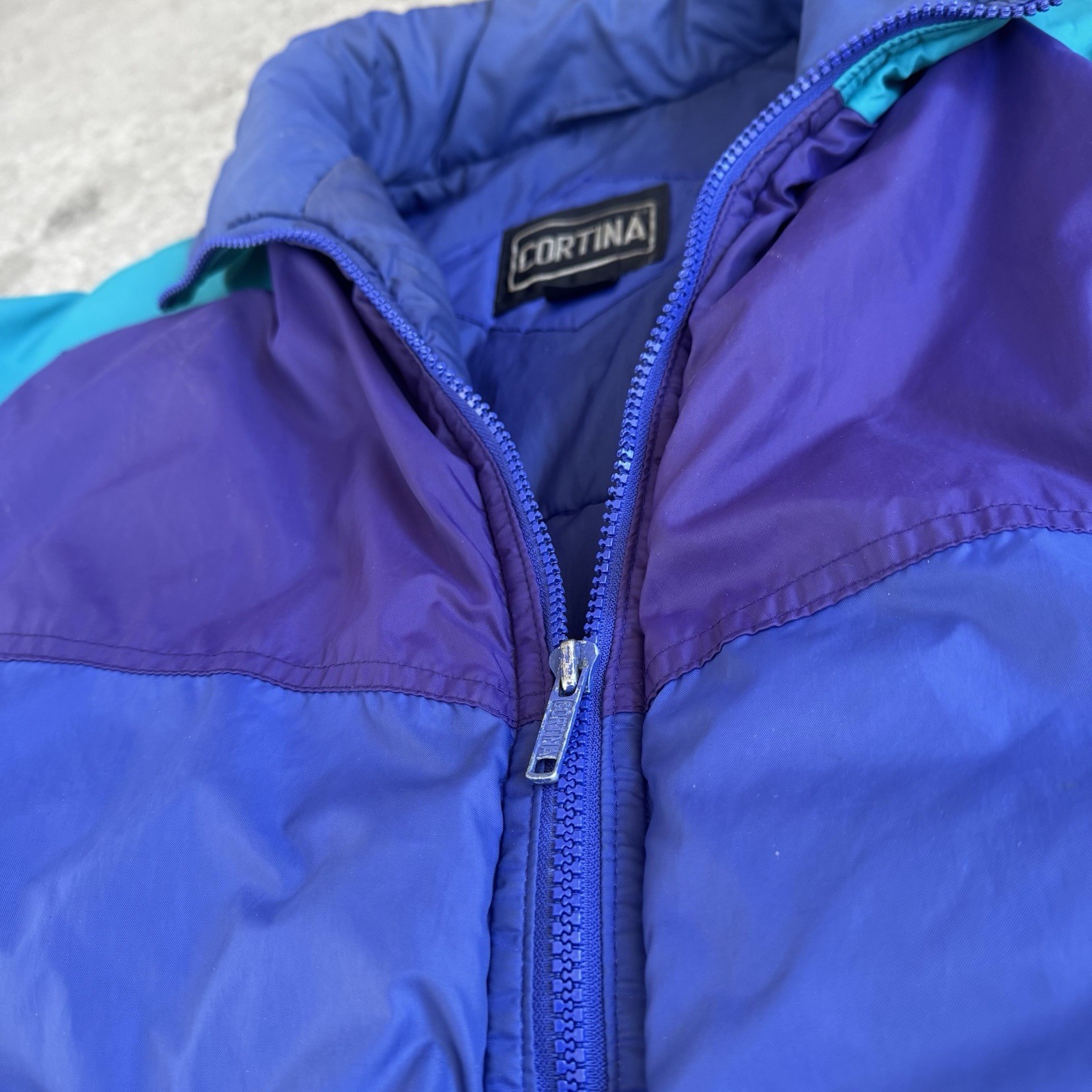 Cortina Puffer Jacket Full Zip Blue Purple Teal – Mena XL