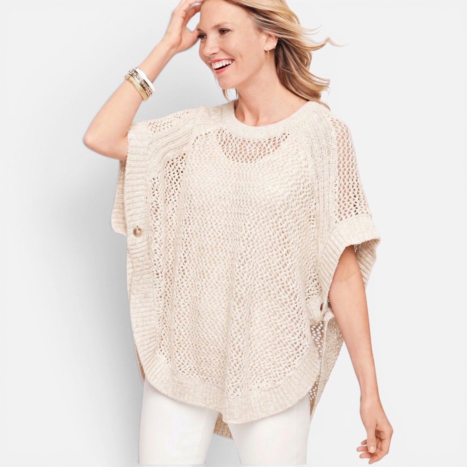 TALBOTS Open Stitch Poncho in Rattan, Large