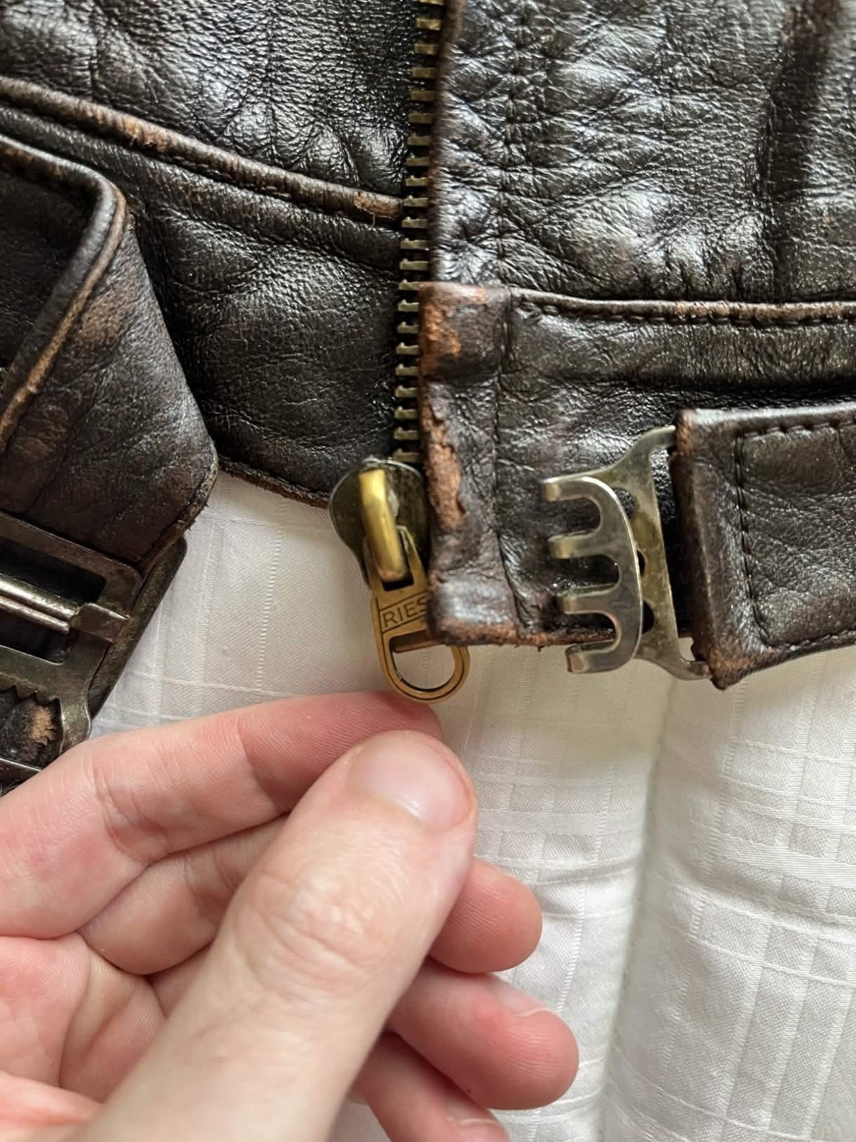Vintage German 1940s Marke Bergfreund Horsehide Brown Leather Jacket Size ~36