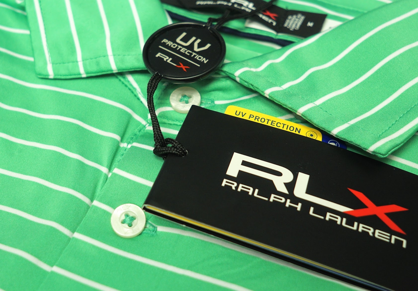 RLX Polo Ralph Lauren Green Striped Short Sleeve Wicking Shirt UPF 50+ $98