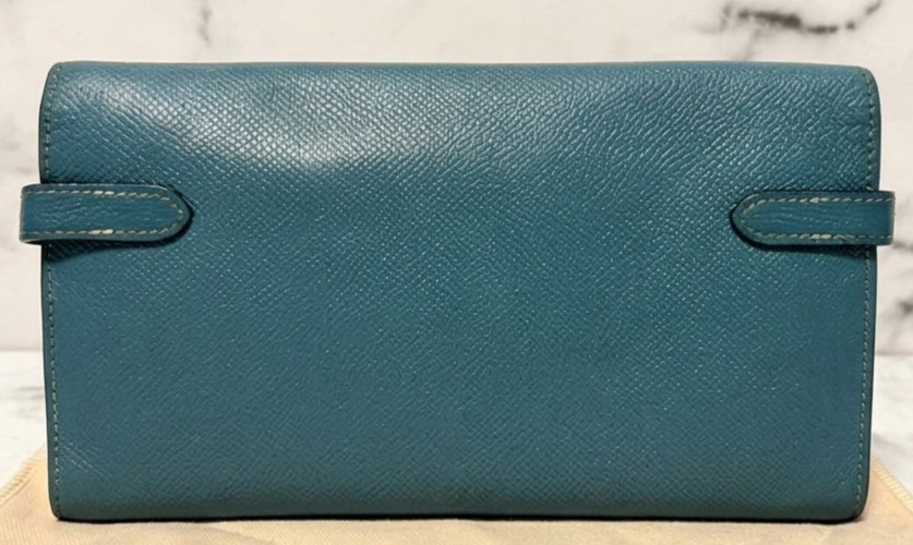 HERMES Paris Kelly Long Wallet Blue Silver Veau Epsom Leather Japan Authentic