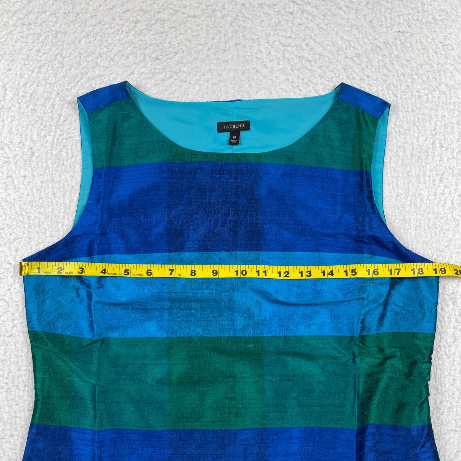 Talbots Silk Shell Top Womens 10 Blue Green Striped Sleeveless Boat Neck Blouse