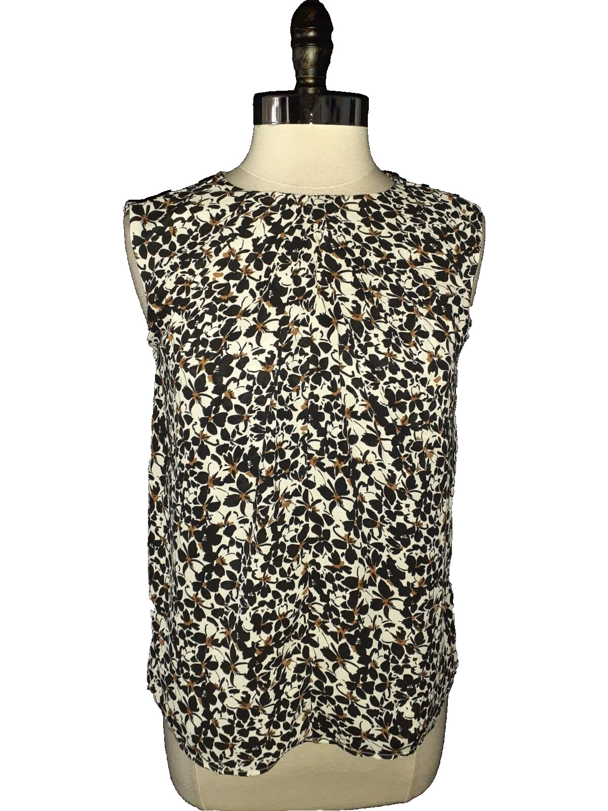 ANN TAYLOR Size XS Tank Top Shirt Beige Black Brown Floral Sleeveless