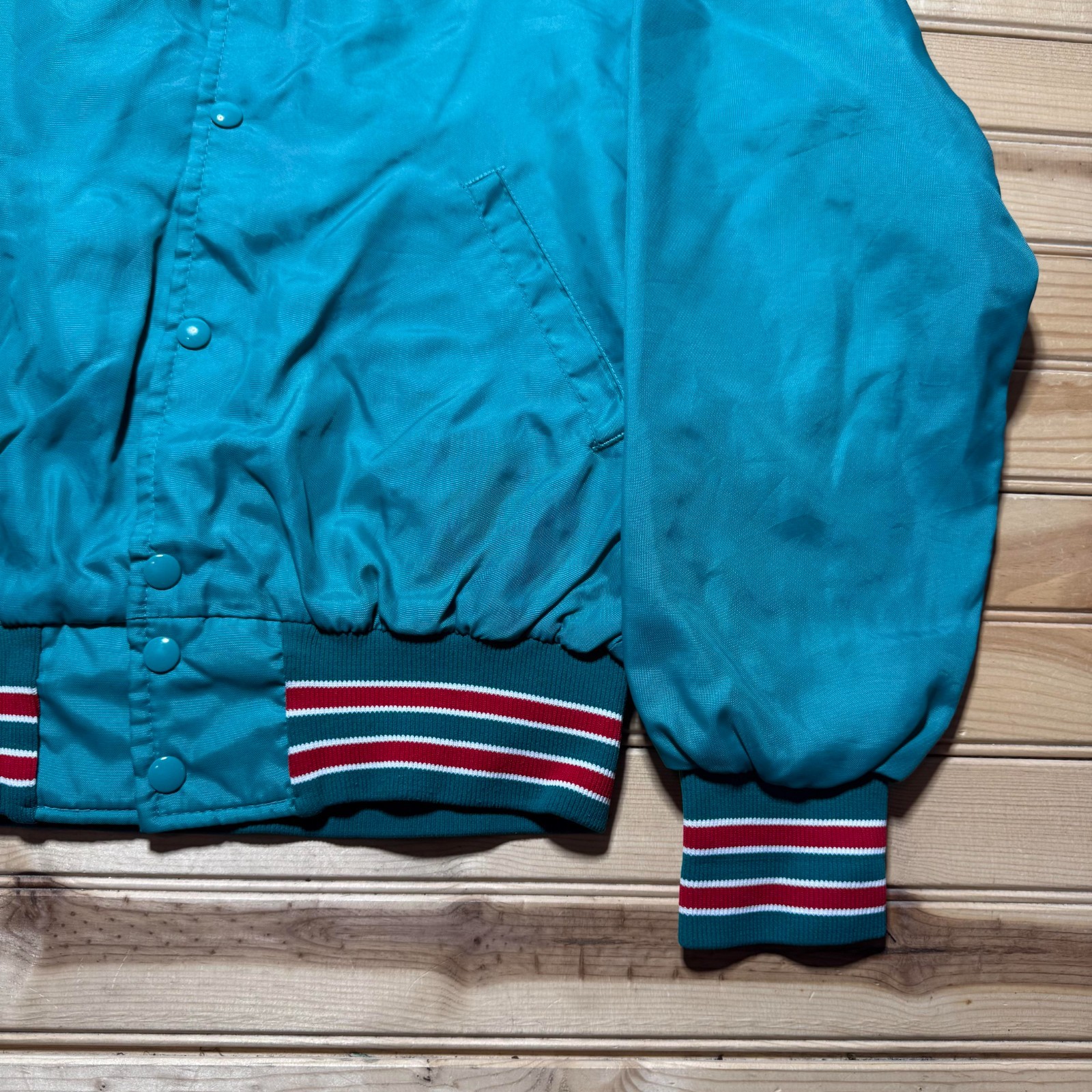 Vintage 90s University UM Patch Satin Bomber Jacket USA Made Medium