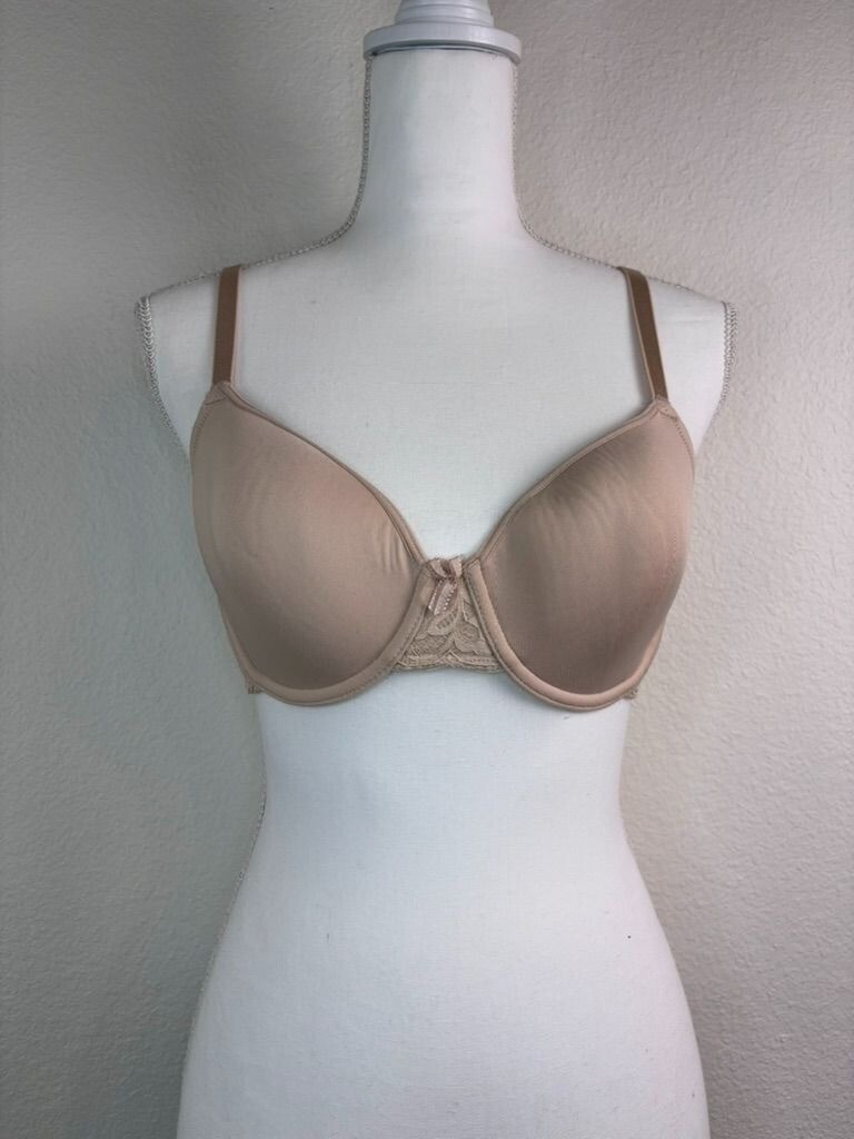 Wacoal 36B beige all dressed up t-shirt bra lace back underwire lightly lined
