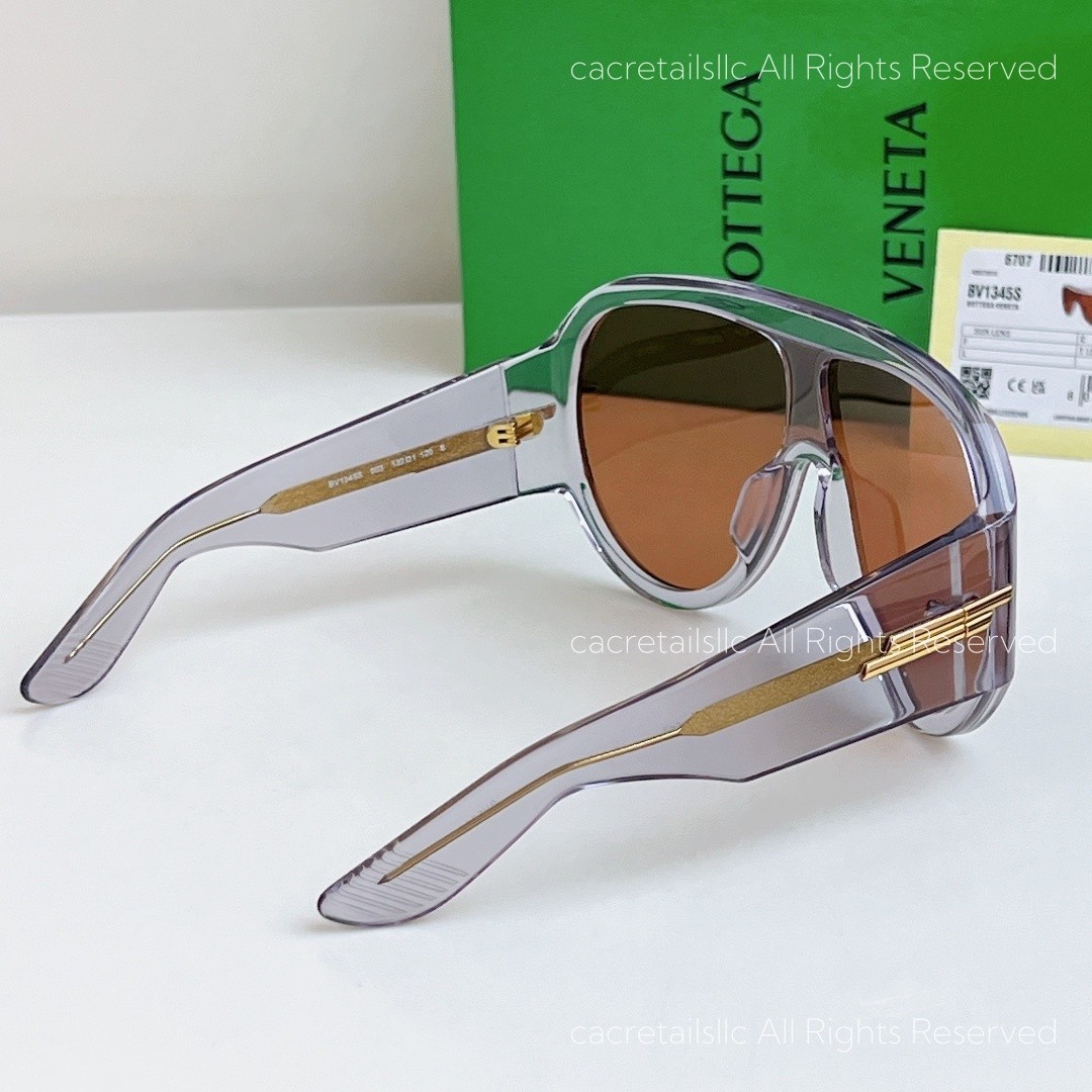 Bottega Veneta BV1345 Oversized Shield Sunglasses Women Transparent Frame Brown