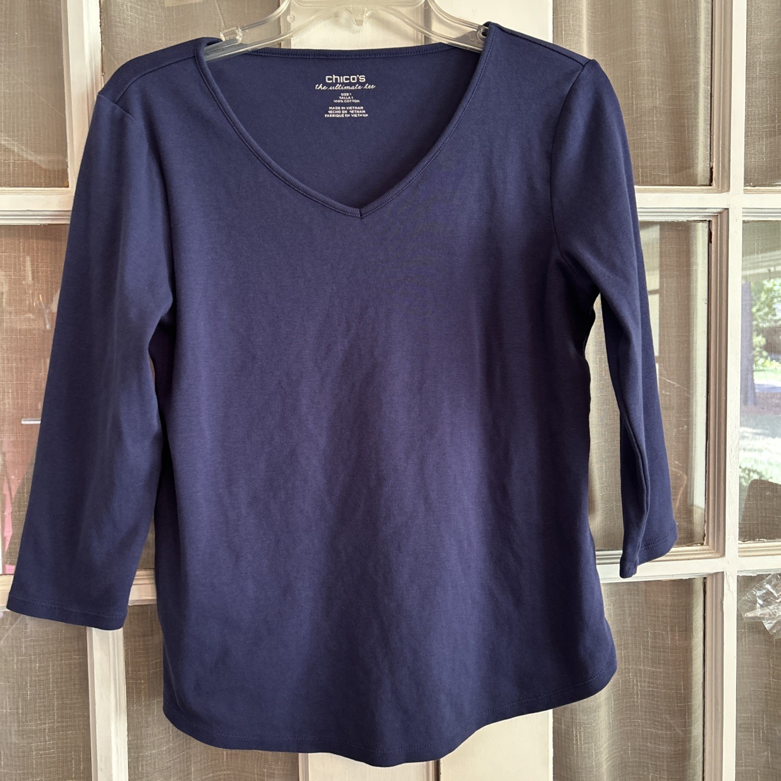 Lot 3-Chicos Top Women’s Floral Crochet Purple White Blue Stripe Navy SZ 1/M