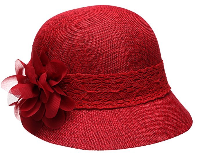 1920’s Inspired Women’s Gatsby Linen Cloche Hat With Lace Band and Flower