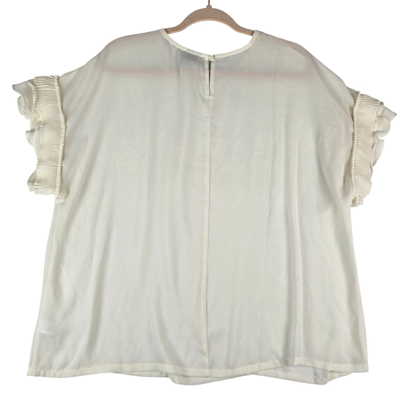 Worthington Pleated Ruffle Sleeve Blouse Women XXL Cream Round Neck Keyhole Back