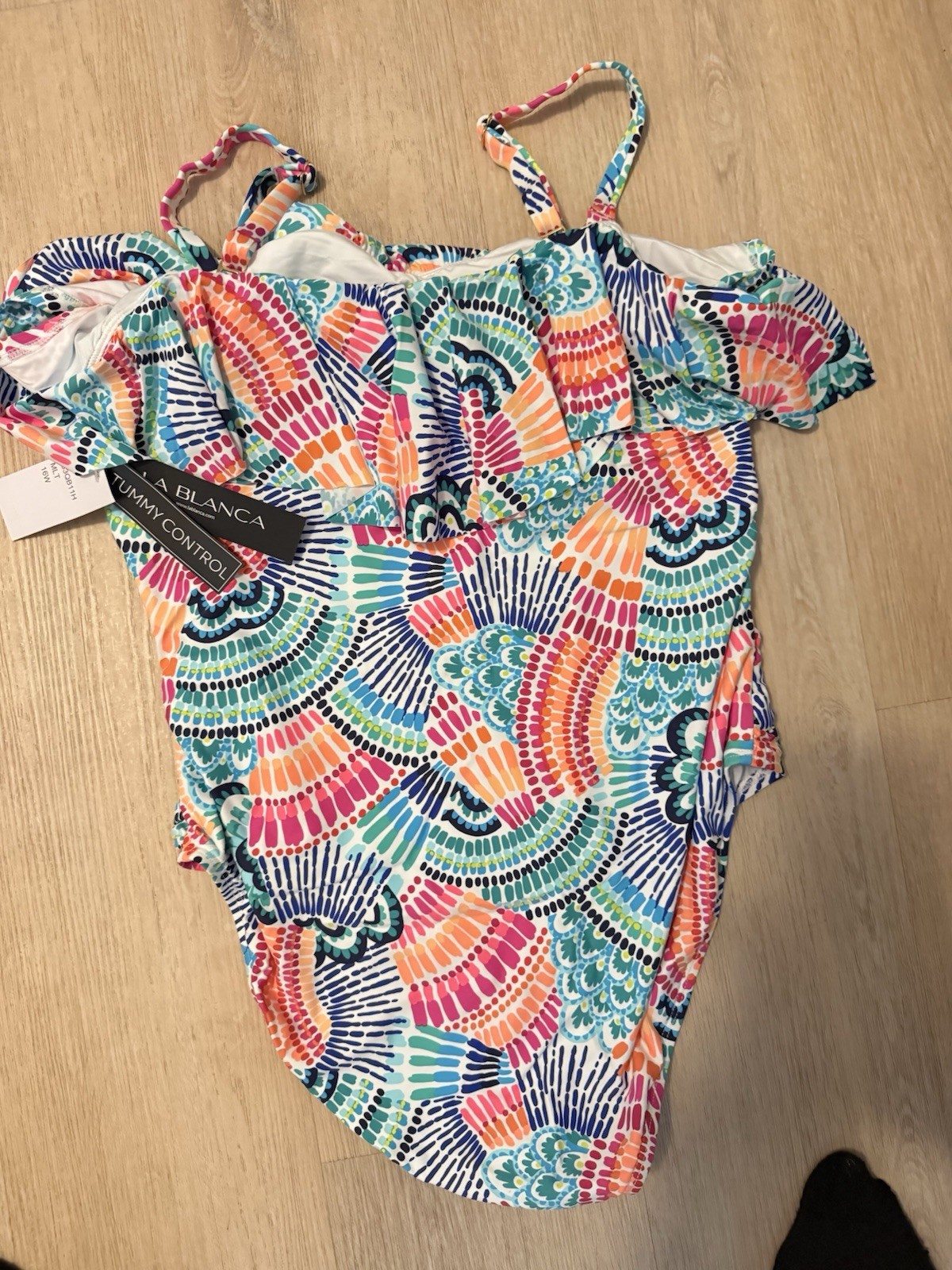 La Blanca Multicolor Geometric Ruffle One Piece Swimsuit Plus 16W