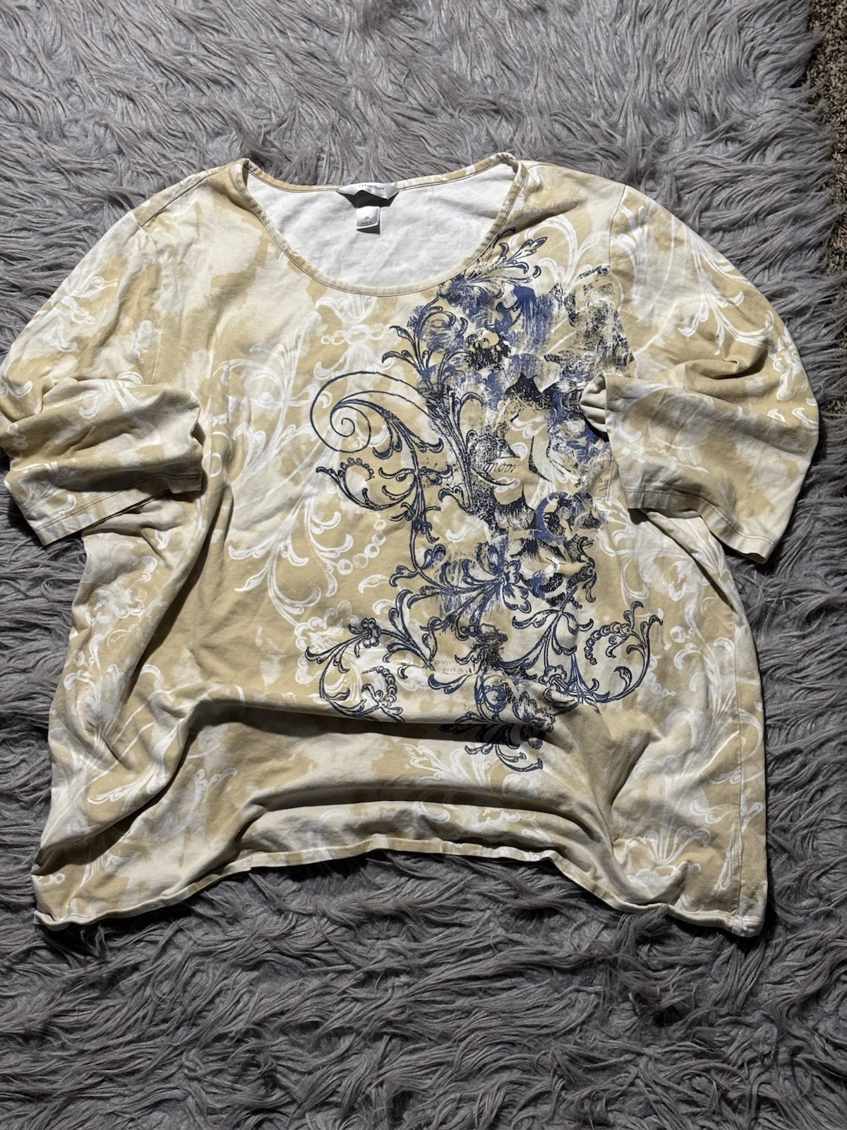 Tan Blue Floral Shirt Y2K Print On Front N back