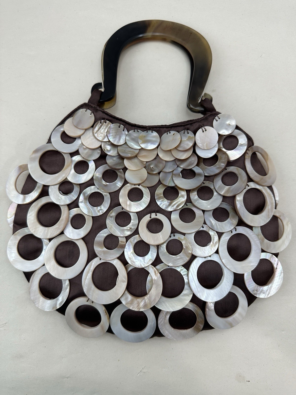 Vintage MAD by Design Medium Purse: Brown Teardrop | Spun Silk And Natural Horn