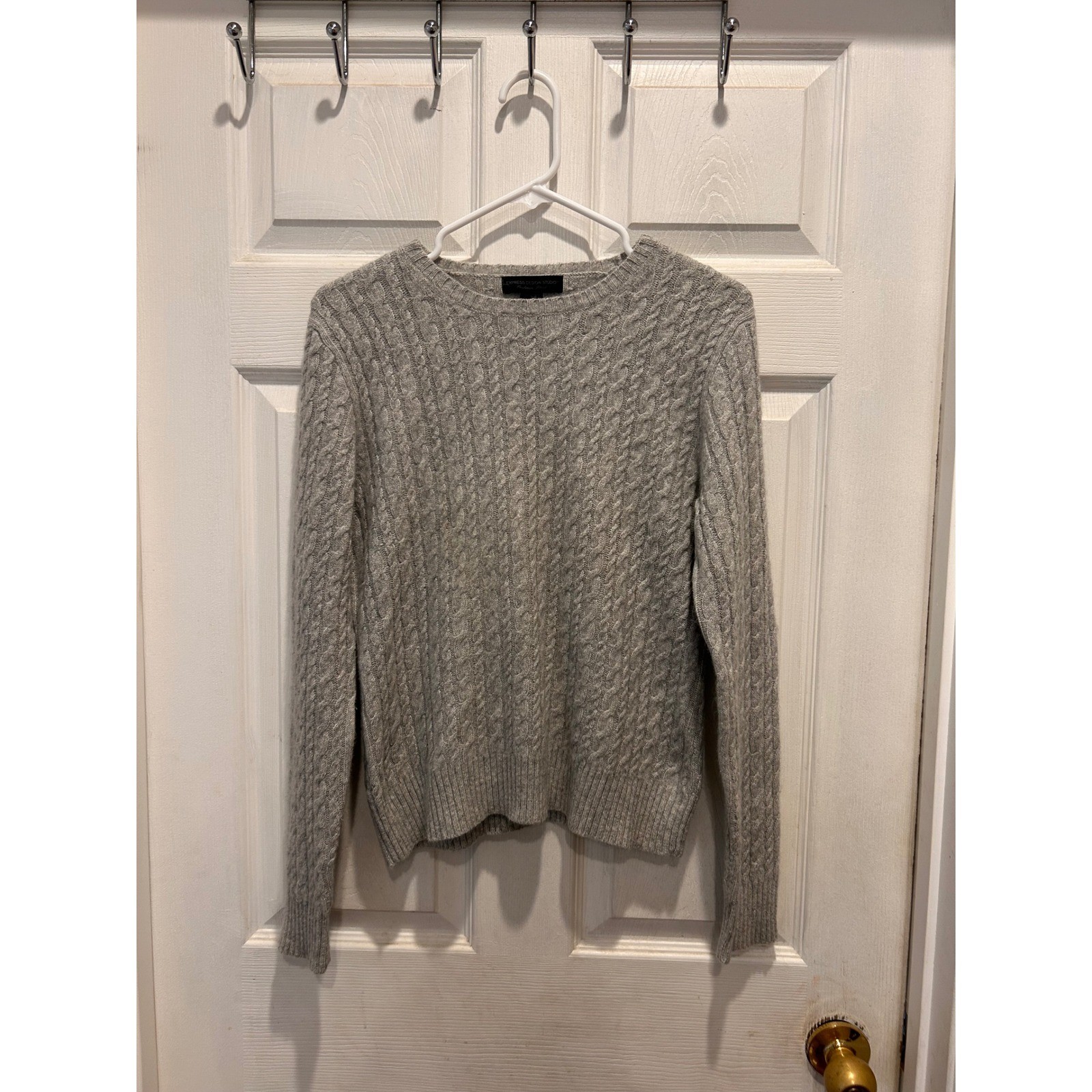 Express Design Studio Gray Cashmere Merino Angora Wool Cable Knit Sweater Large