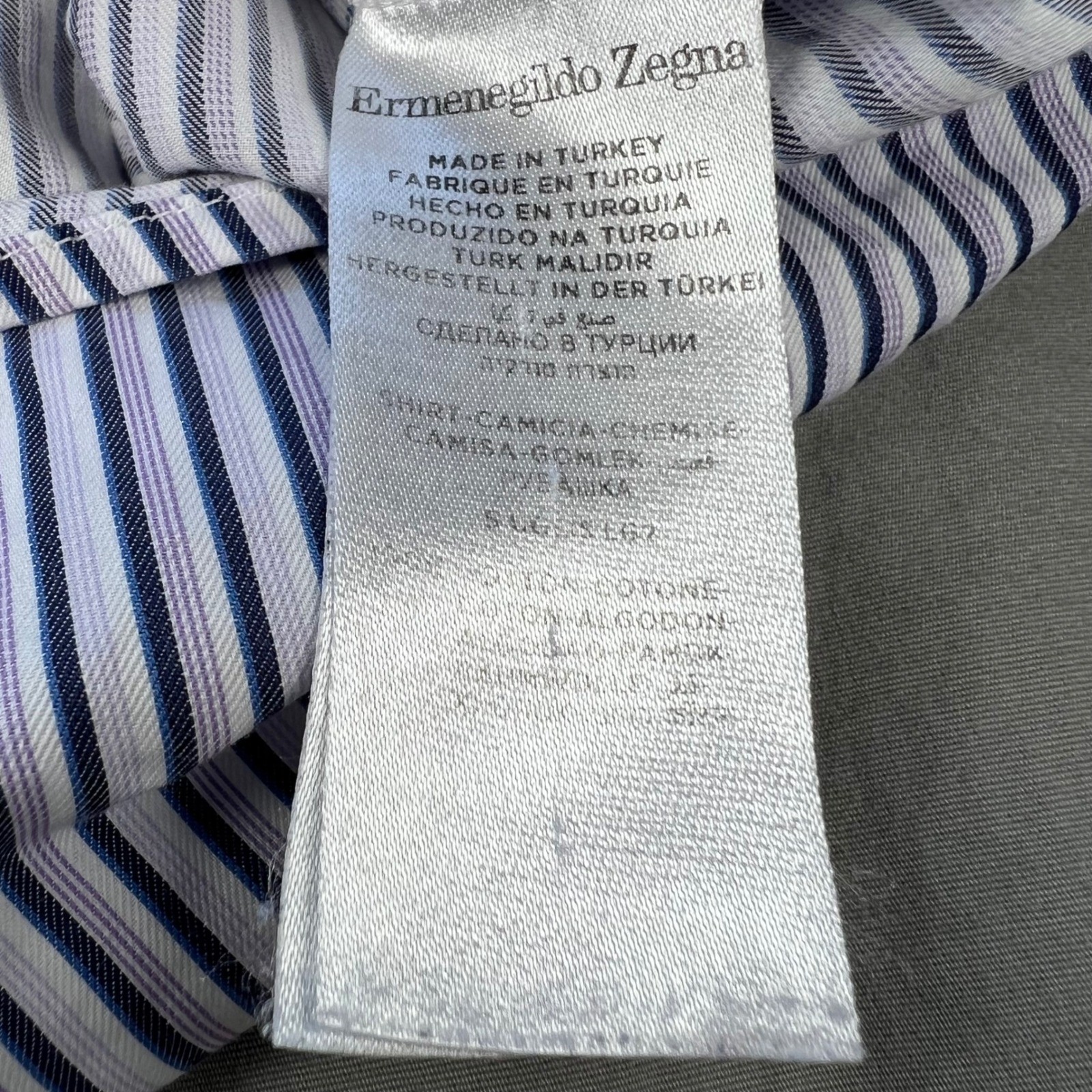 Ermenegildo Zegna Men’s Striped Dress Shirt XL Made in Turkey Missing Buttons