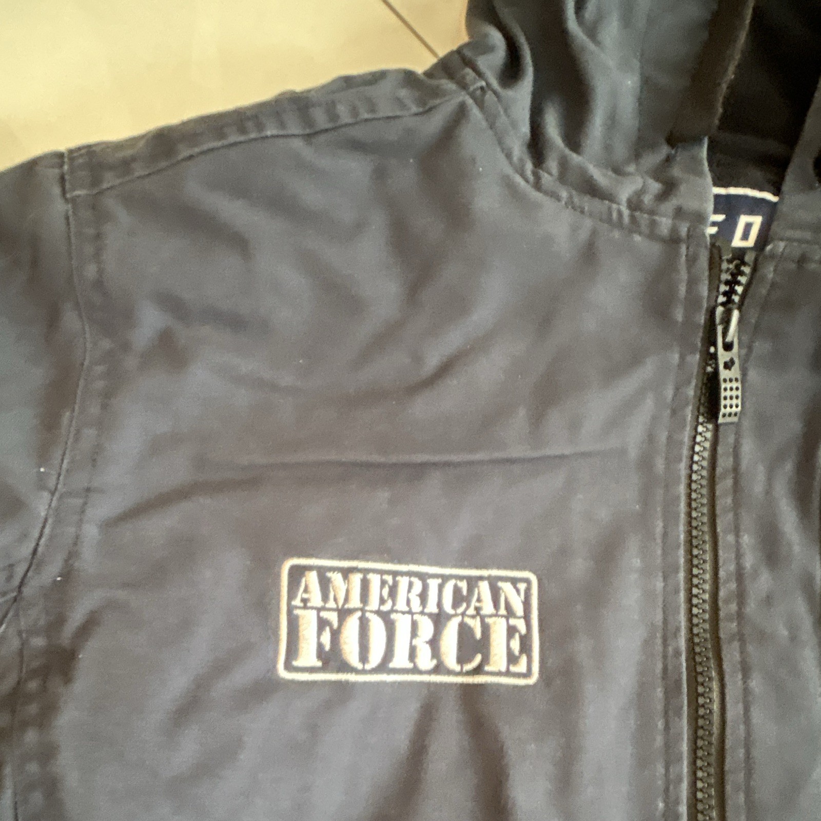 FOX Men’s Blue Hooded Jacket Full Zip Logo Embroidered Size L