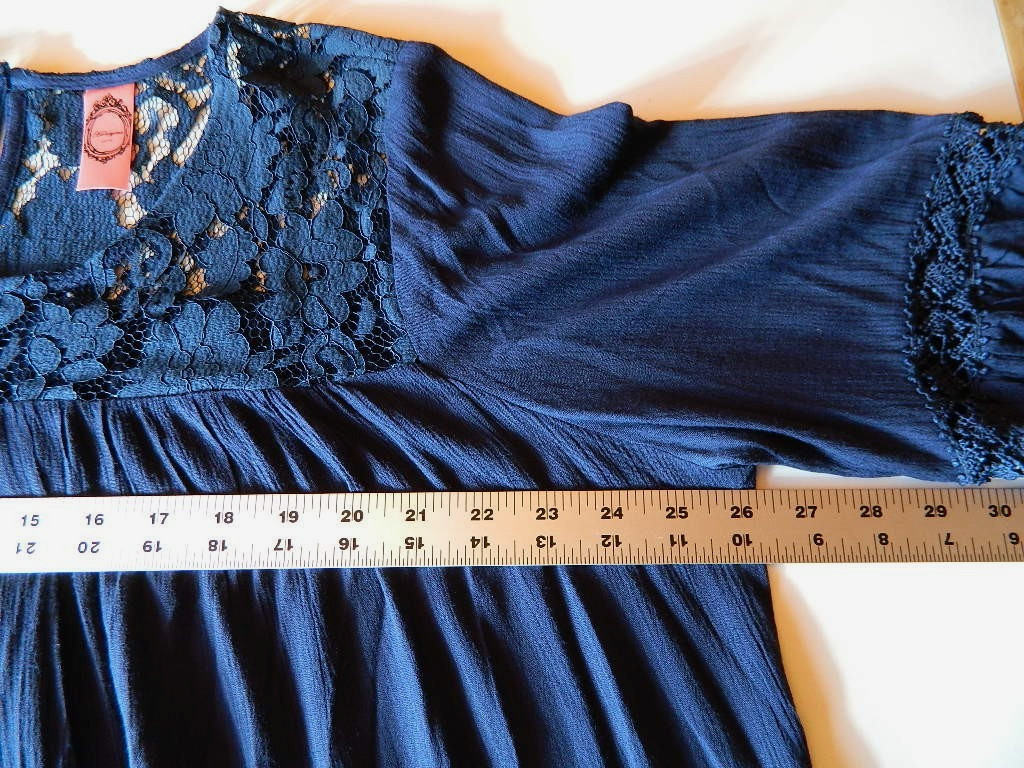 Honeyme Curvy Floral Lace Top Blouse Womens 1X Crochet 3/4 Sleeve Navy Blue Boho