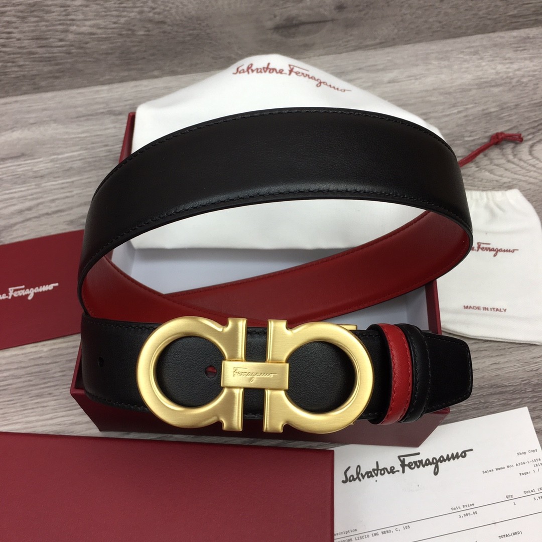 Ferragamo Handcrafted Italian leather belt Gold Buckle
