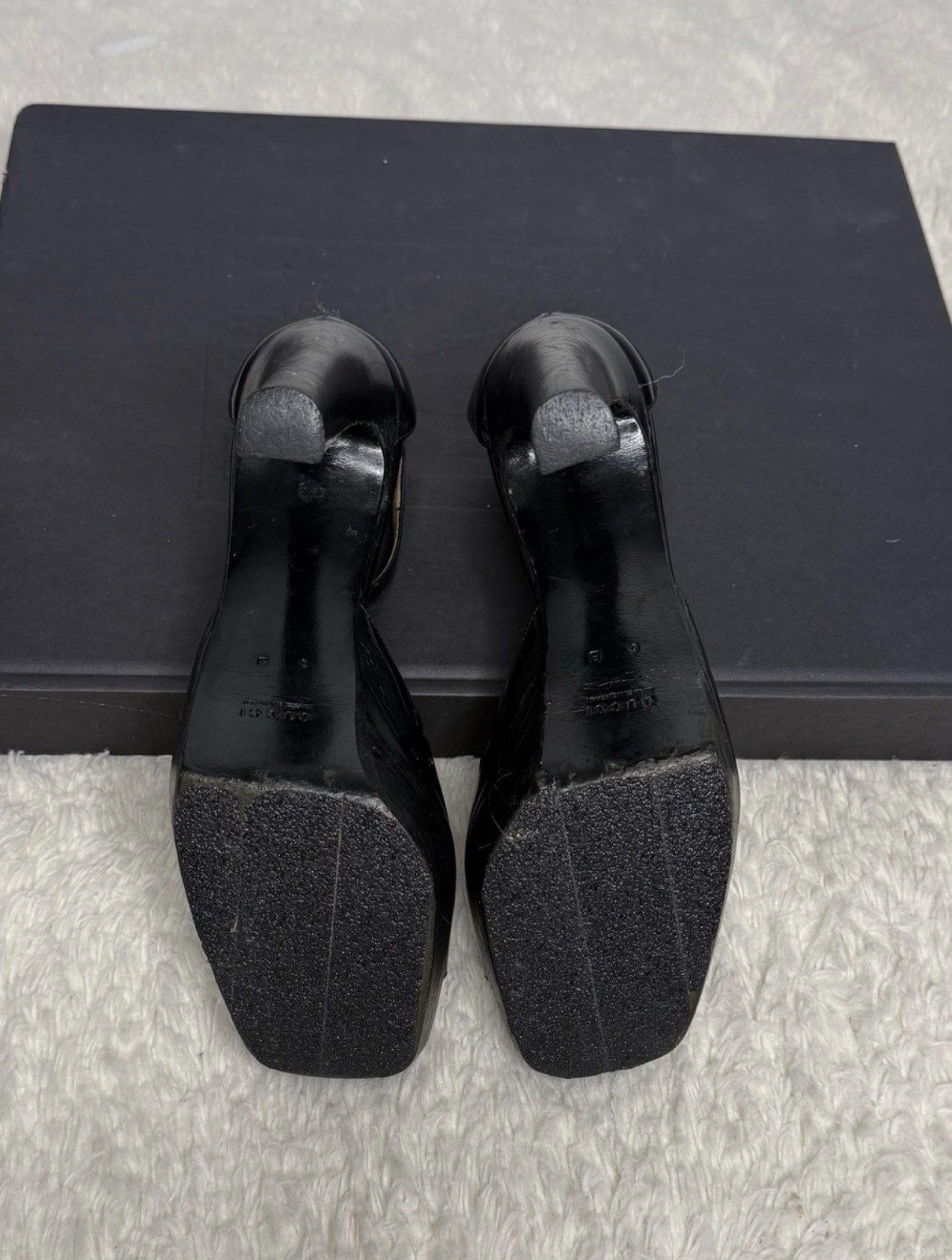 Gucci Women’s Black Leather Strappy Ankle Strap Open Toe Heels Buckle 6B