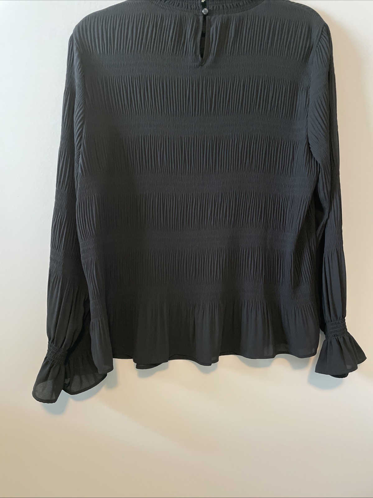 Adrianna Papell Medium Black Pleated Mock Neck Blouse Ruffle Sleeve Top