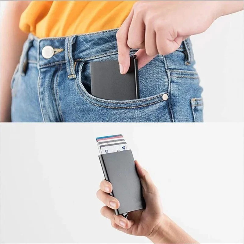 Rfid Smart Wallet Card Holder Metal Thin Slim Men Women Wallets Pop Up Minimalis