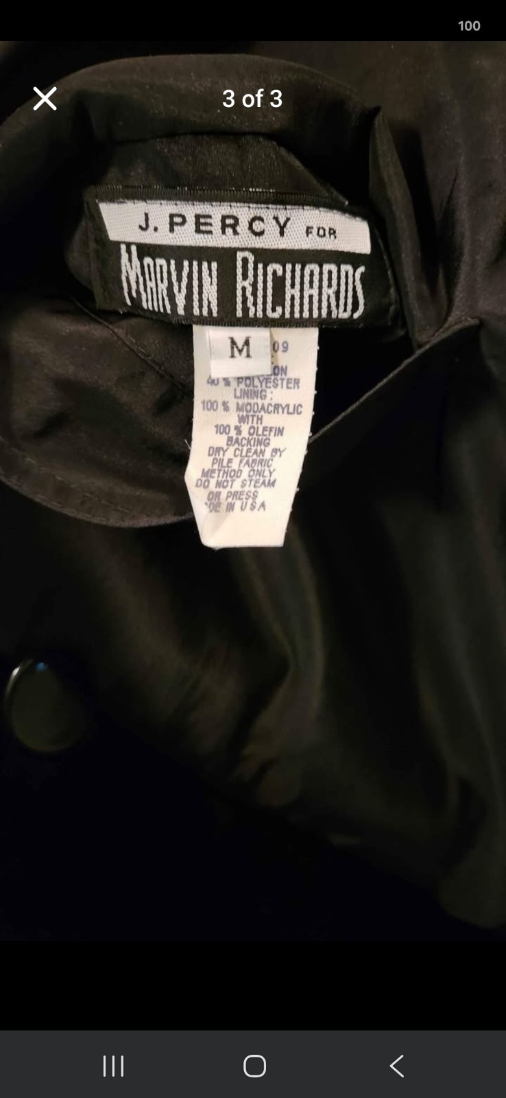 J. Percy for Marvin Richards Women’s Black Faux Fur Trim Button Lined Mid M