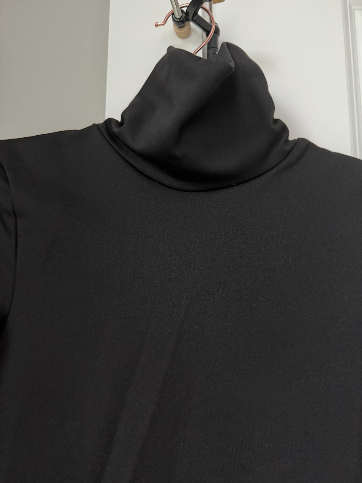 Black Mock Neck Quarter Zip Top Silver Zipper Slim Fit Long Sleeve Pullover