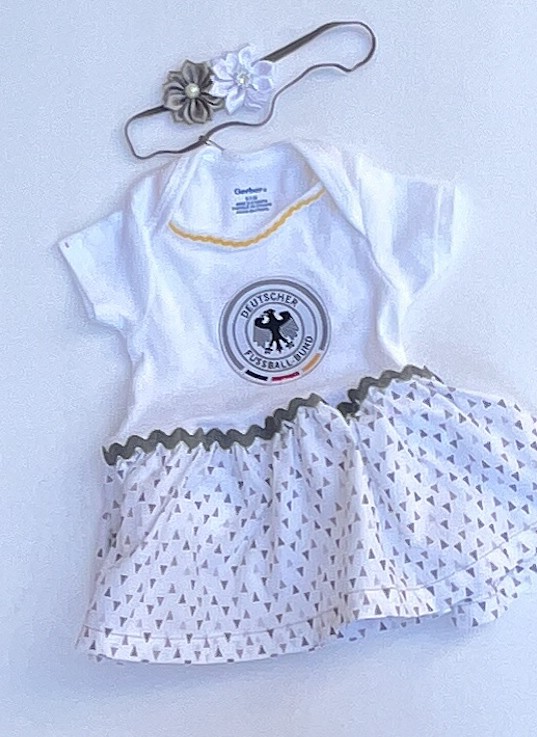 Germany Soccer baby onesie soccer, Onesie Custom made with skirt, 0-3 months,