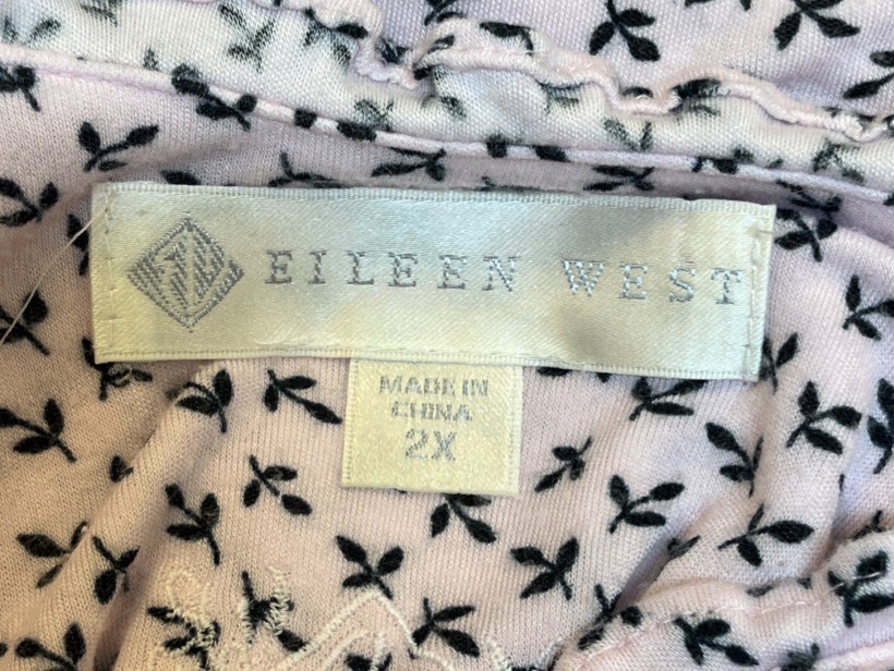 Eileen West Silky Soft Modal Jersey Gown 2X Pink Ruffles Waltz Tiny Leaf Print