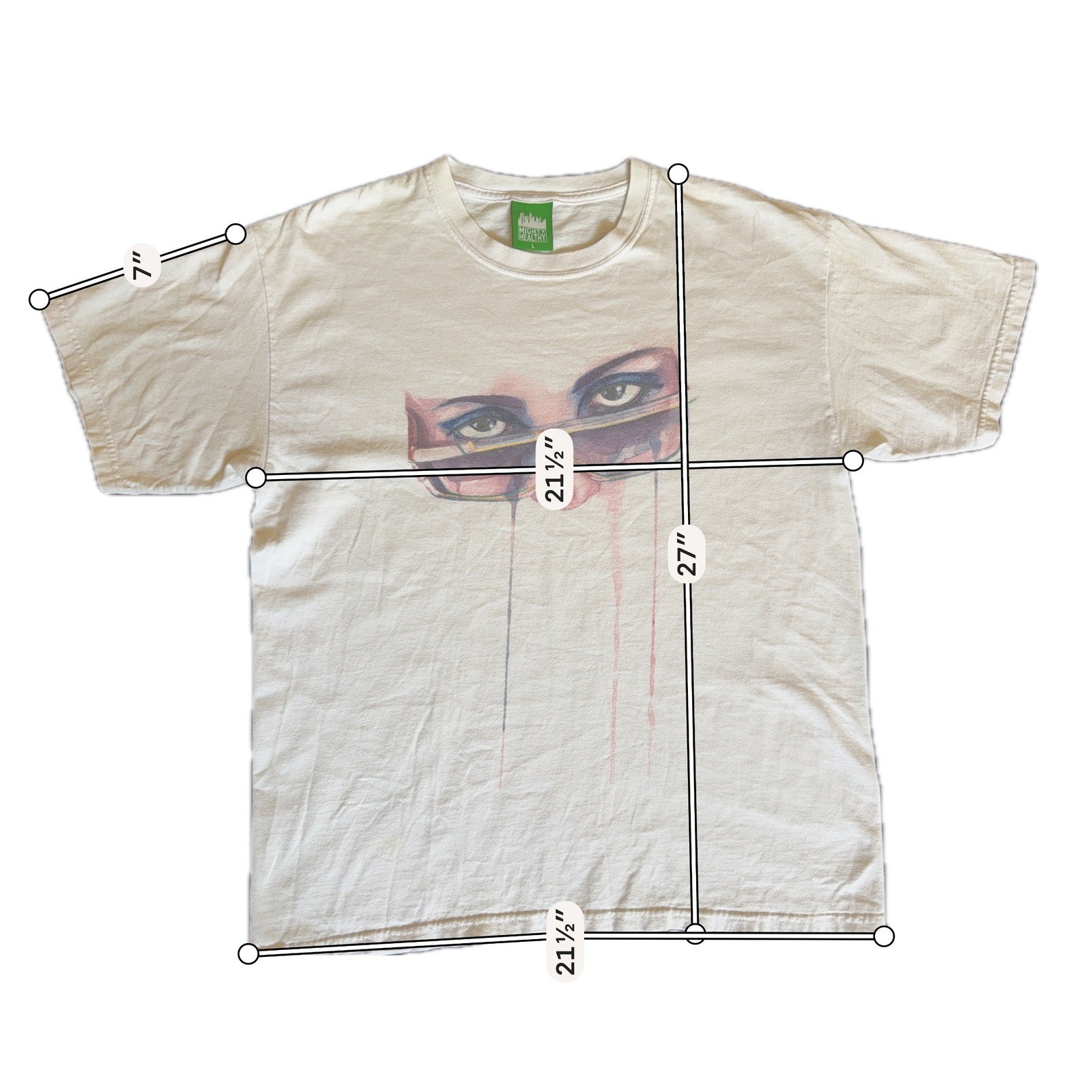 Mighty Healthy Graphic Tee Mens Large White Excellent Watercolor Eyes Streetwear