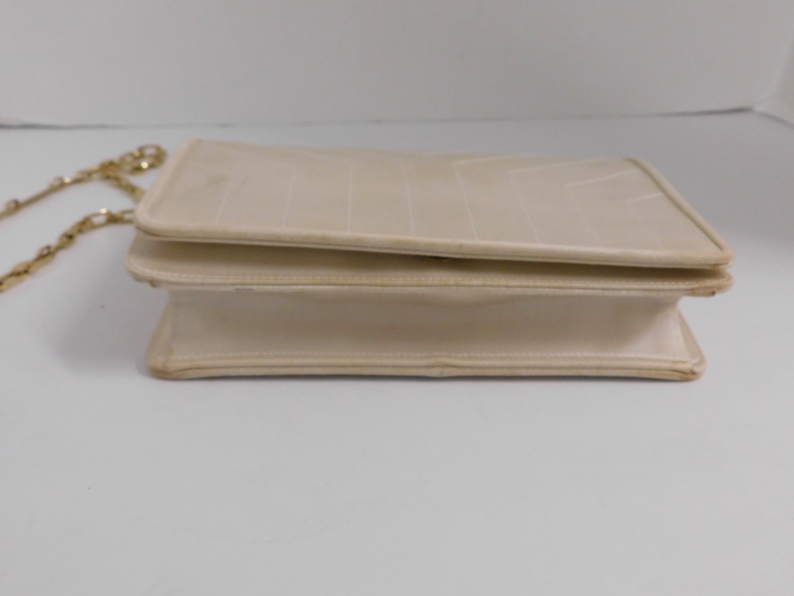 YVES SAINT LAURENT Champagne Stitched Fabric Gold Chain Shoulder Bag Clutch