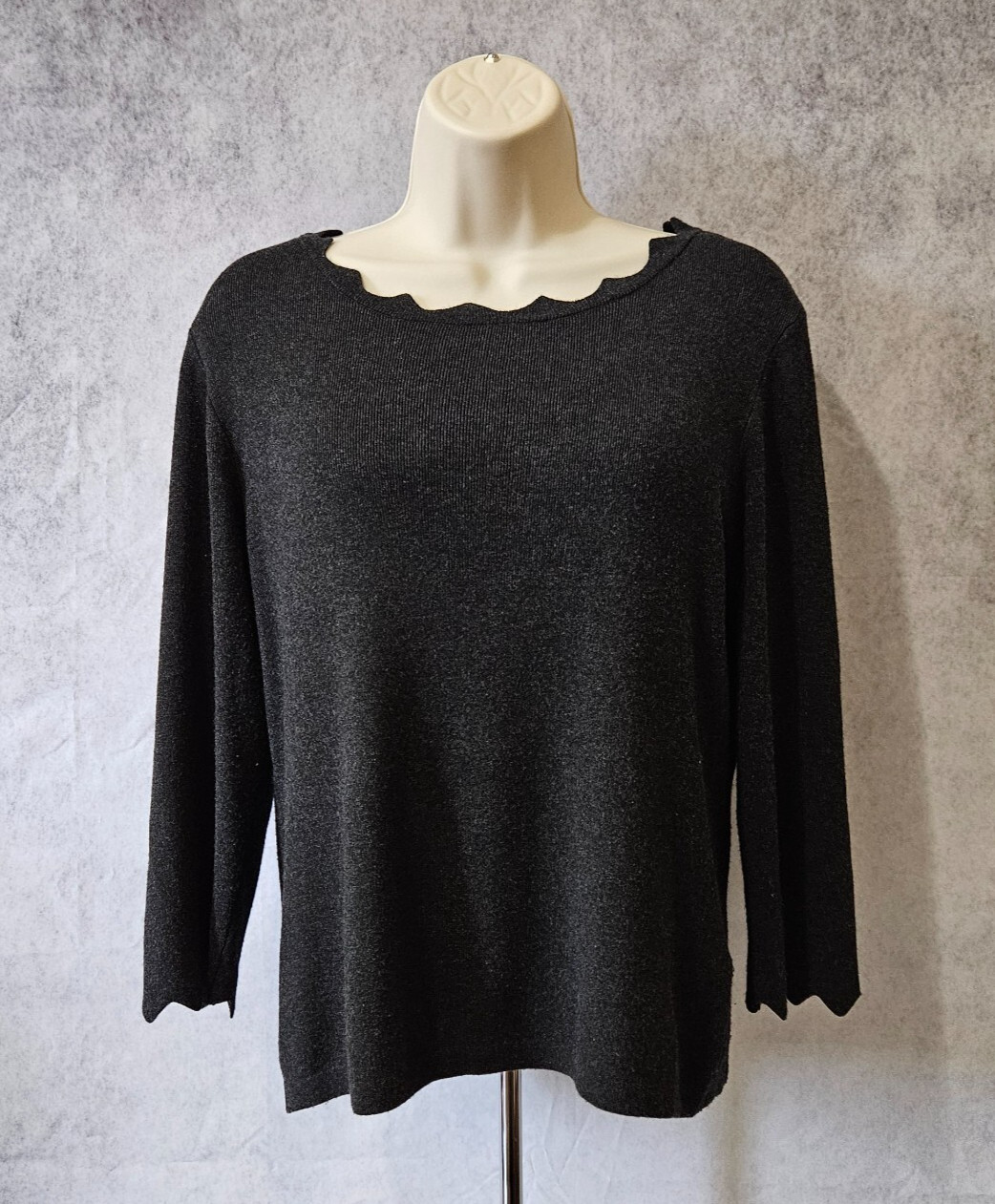 Philosophy Knit Scalloped Neck 3/4 Sleeve Sweater Size Large