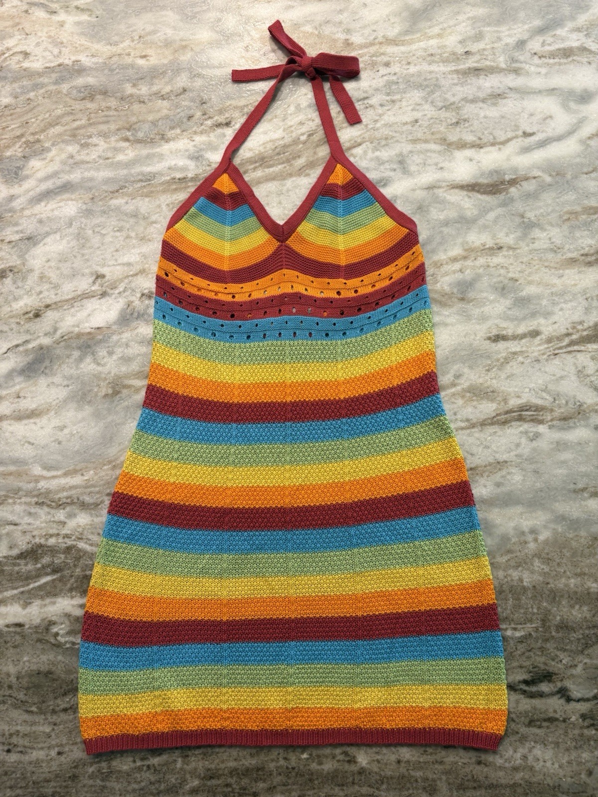 Rue21 Women’s Multicolor Striped Knit Halter V-Neck Tie Sleeveless Dress Size L
