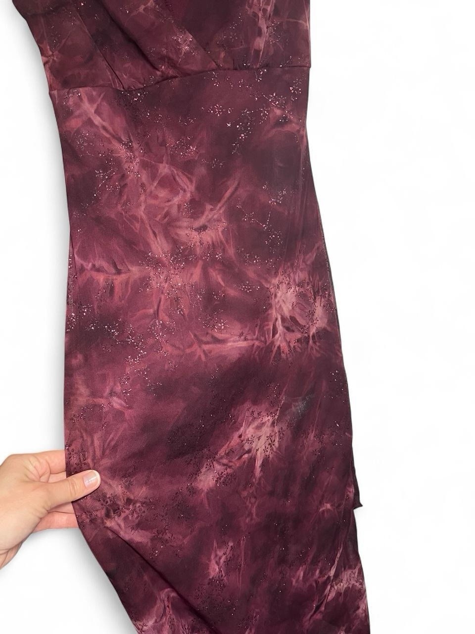 Y2K Fairycore Burgundy Maxi Dress with Tie Dye and Glitter Size S