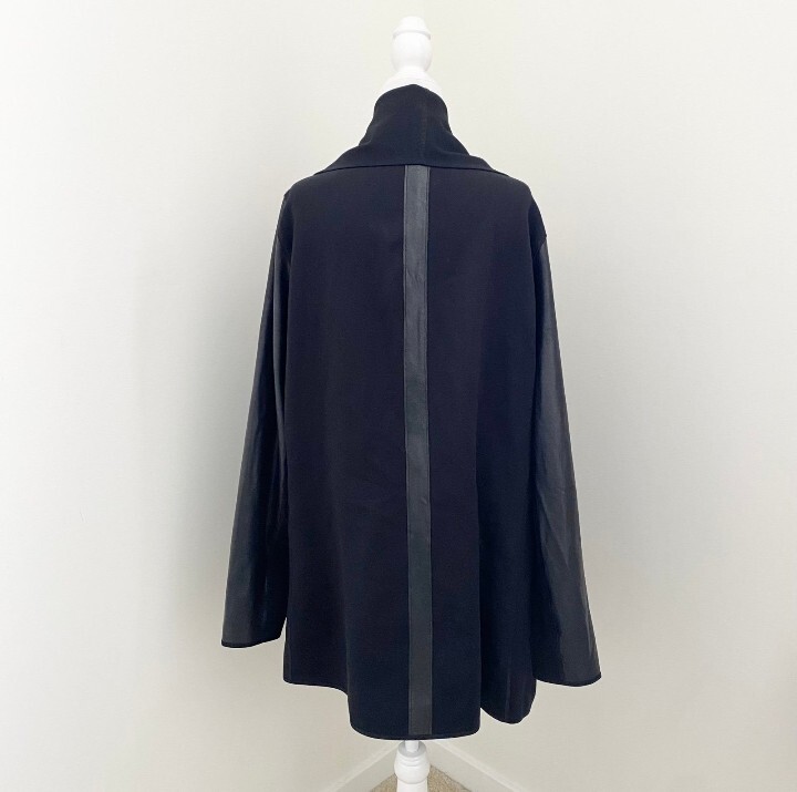SPANX NWT Drape Front Jacket Very Black Ponte Faux Leather- Size Large