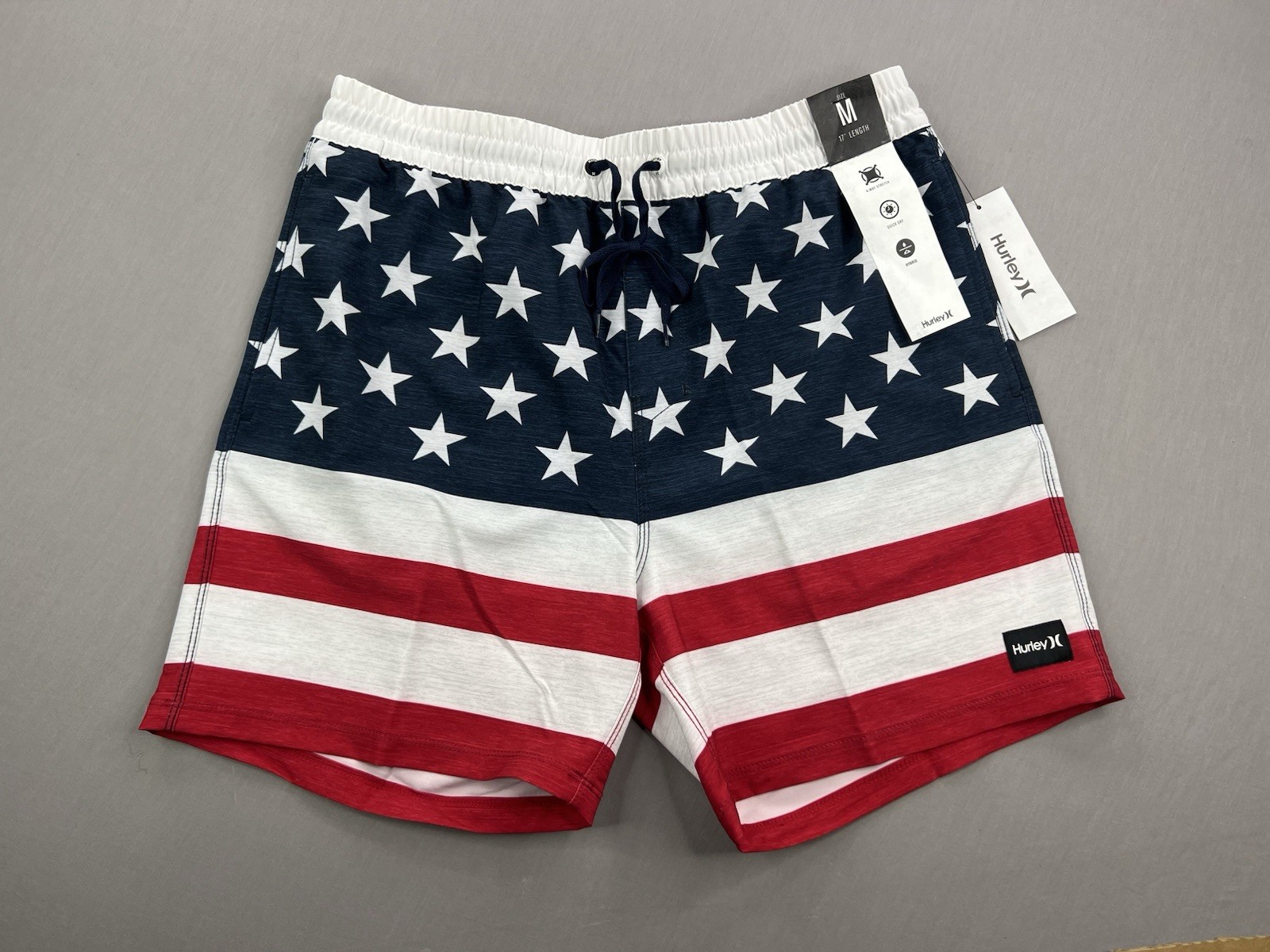Hurley Mens Patriot Volley 17″ American Flag Hybrid Board Shorts Sz M